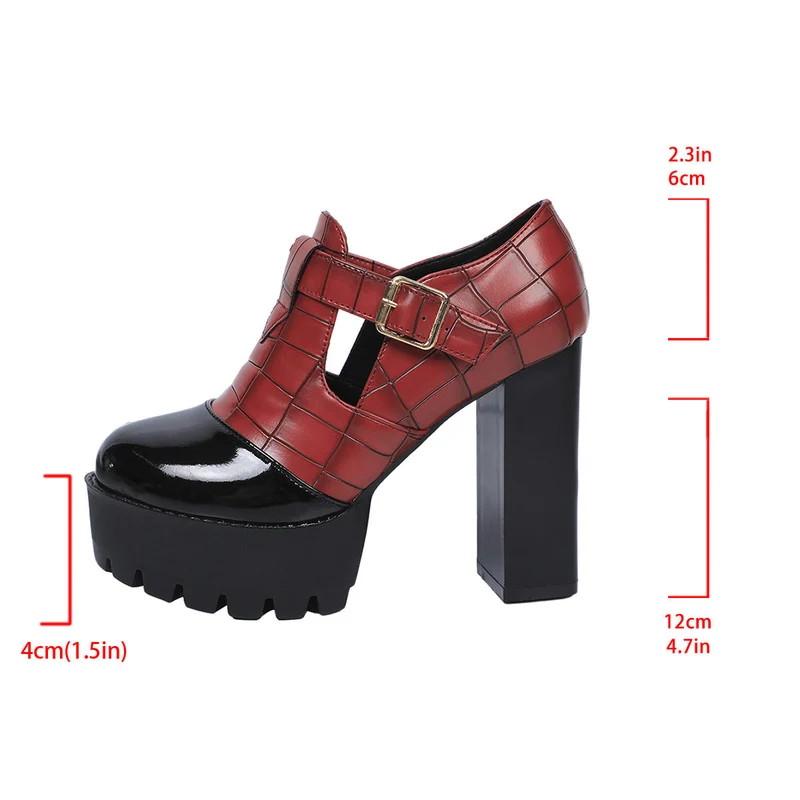 Damen Plateau-Pumps mit modischem Krokoprägungs-Design und verstellbarem Riemen