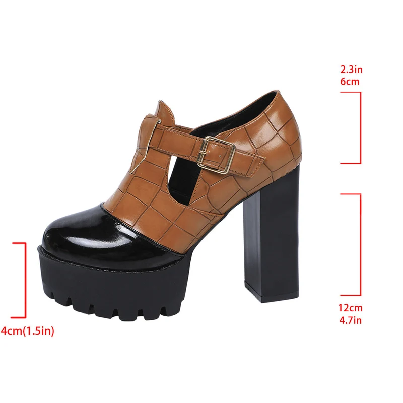 Damen Plateau-Pumps mit modischem Krokoprägungs-Design und verstellbarem Riemen