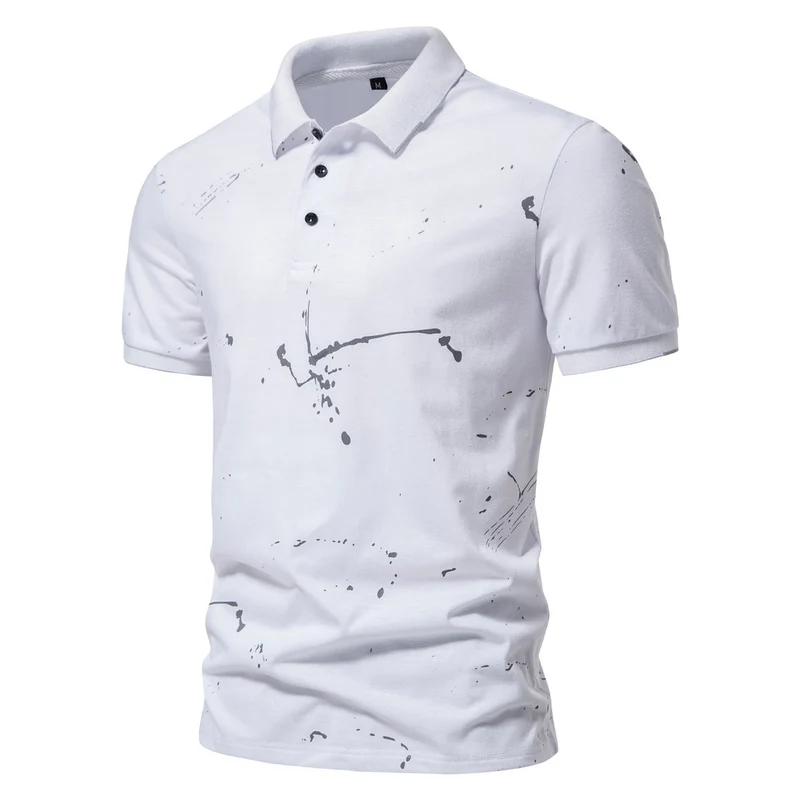 Herren Poloshirt mit kreativen Spritzdruck und hochwertiger Baumwolle