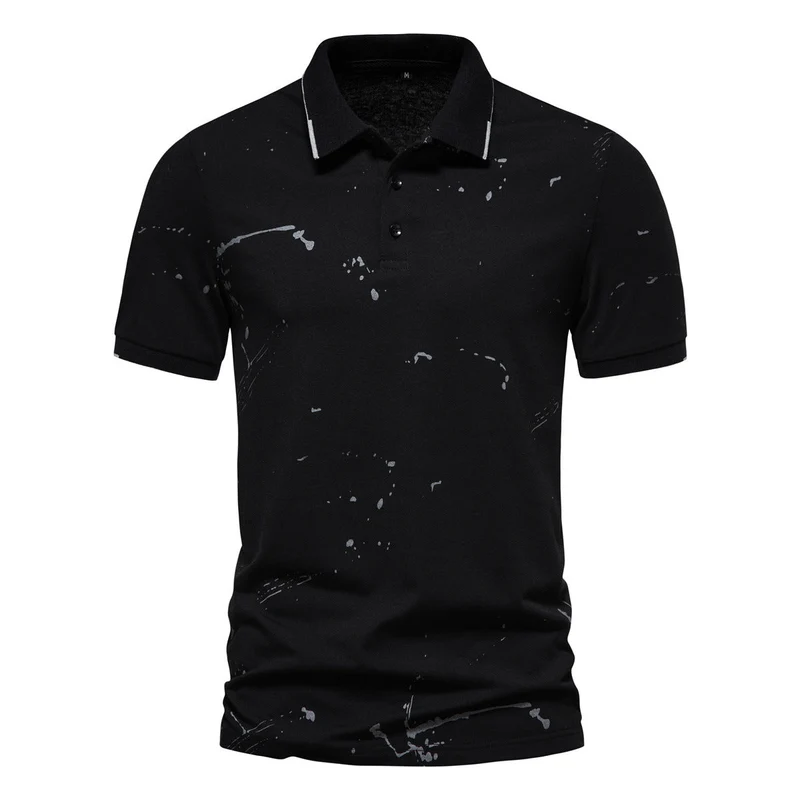 Herren Poloshirt mit kreativen Spritzdruck und hochwertiger Baumwolle
