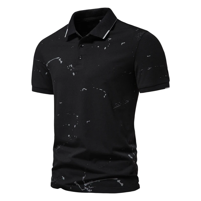 Herren Poloshirt mit kreativen Spritzdruck und hochwertiger Baumwolle