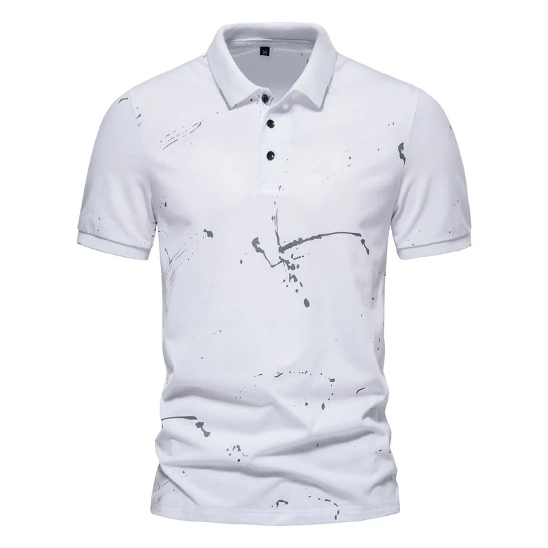 Herren Poloshirt mit kreativen Spritzdruck und hochwertiger Baumwolle