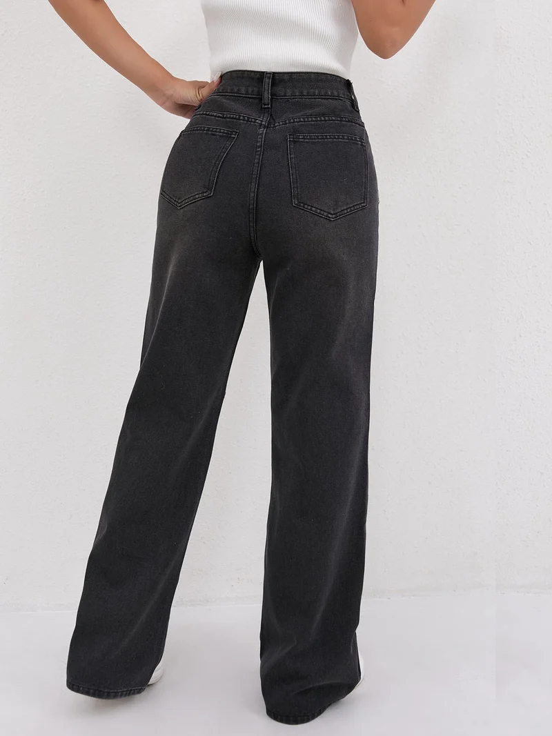 Damen Weite Hochtaillen-Jeans mit einzigartigen Nahtdetails und lässigem Schnitt Nord Taschen