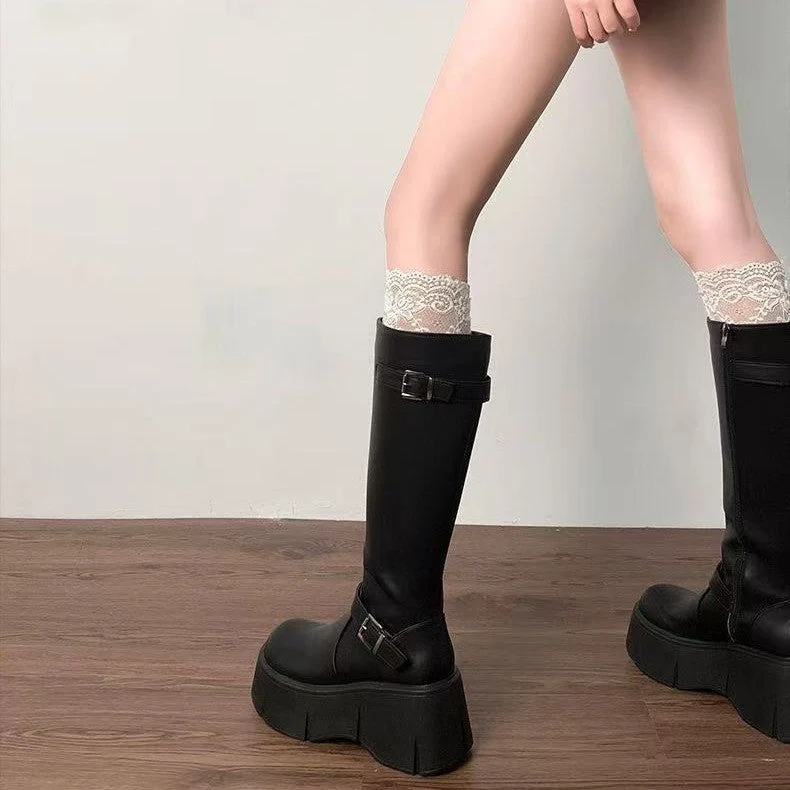 Damen Modische Stiefel mit auffälligem Schnallen-Design Nord Taschen