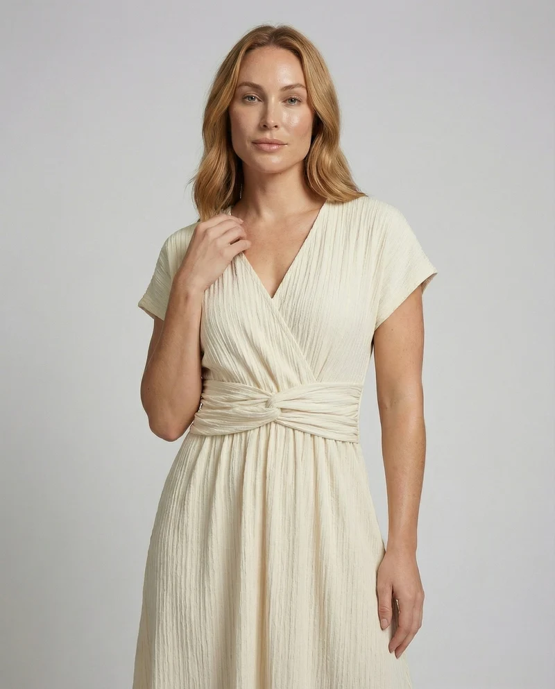 Damen Knöchellanges Wickel MischgewNord Taschene Kleid