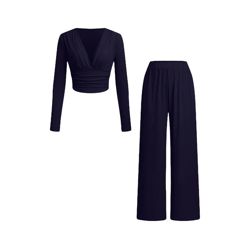 Damen lässiges und figurnahes Oberteil mit hochtaillierter Hose