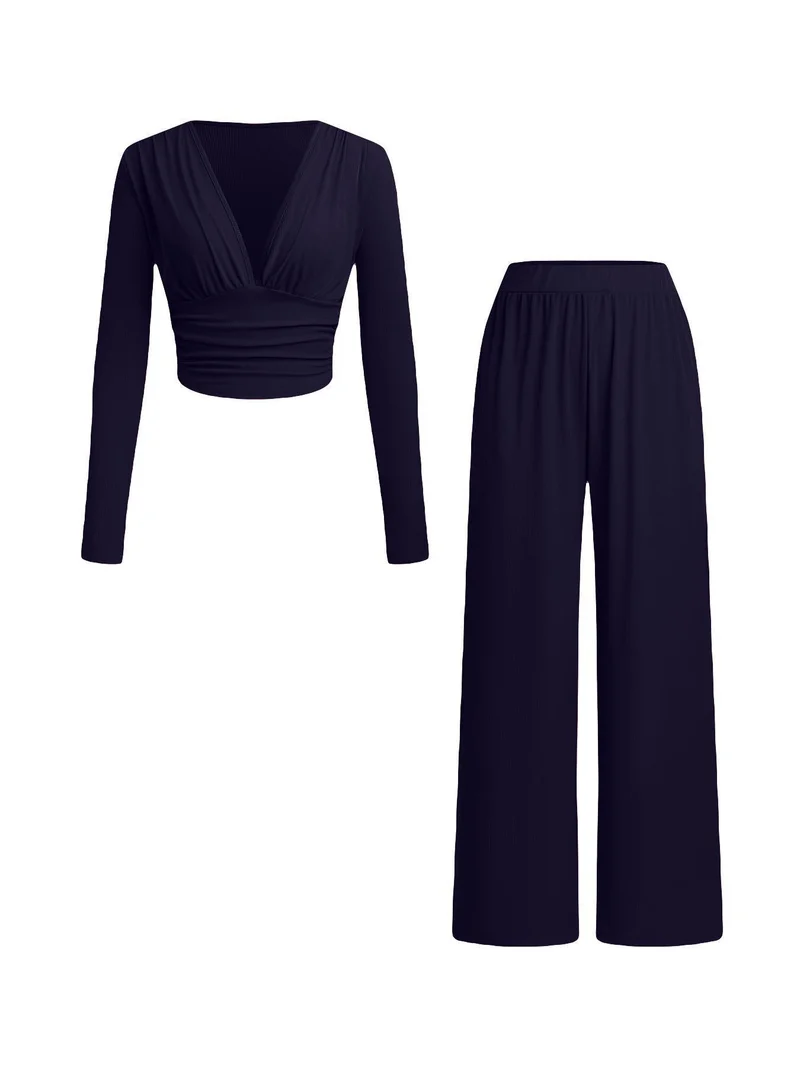 Damen lässiges und figurnahes Oberteil mit hochtaillierter Hose