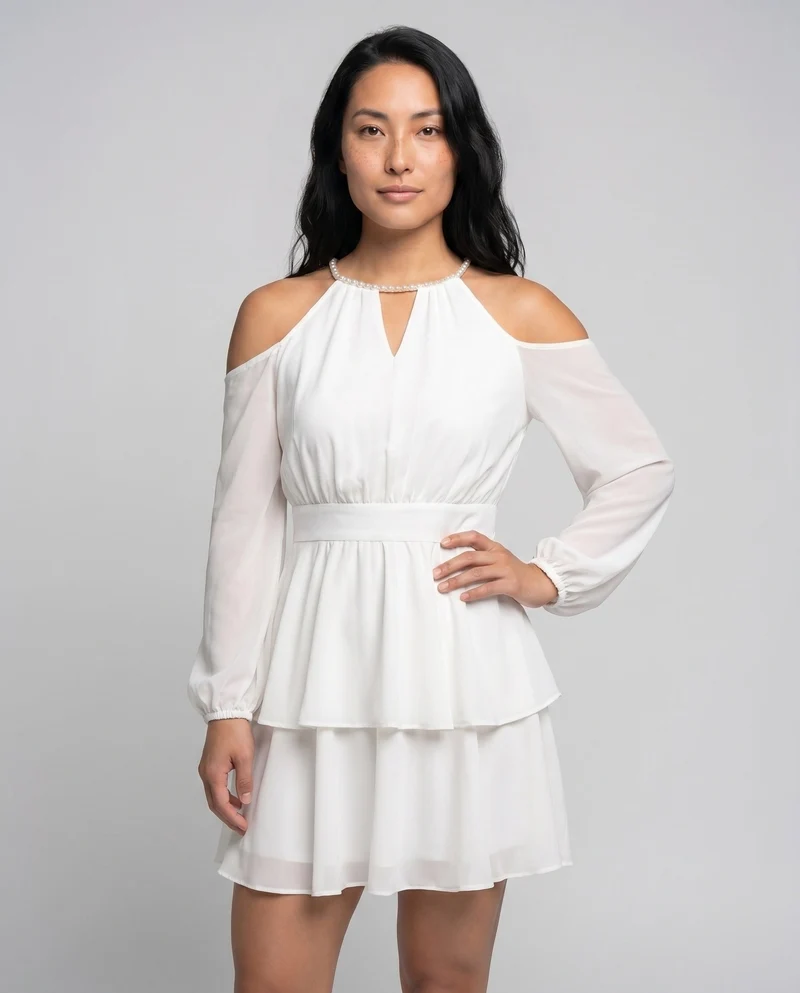 Damen Luftiges Sommerkleid mit schulterfreiem Design und Rüschendetails