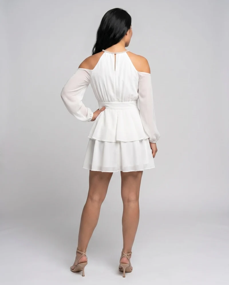 Damen Luftiges Sommerkleid mit schulterfreiem Design und Rüschendetails