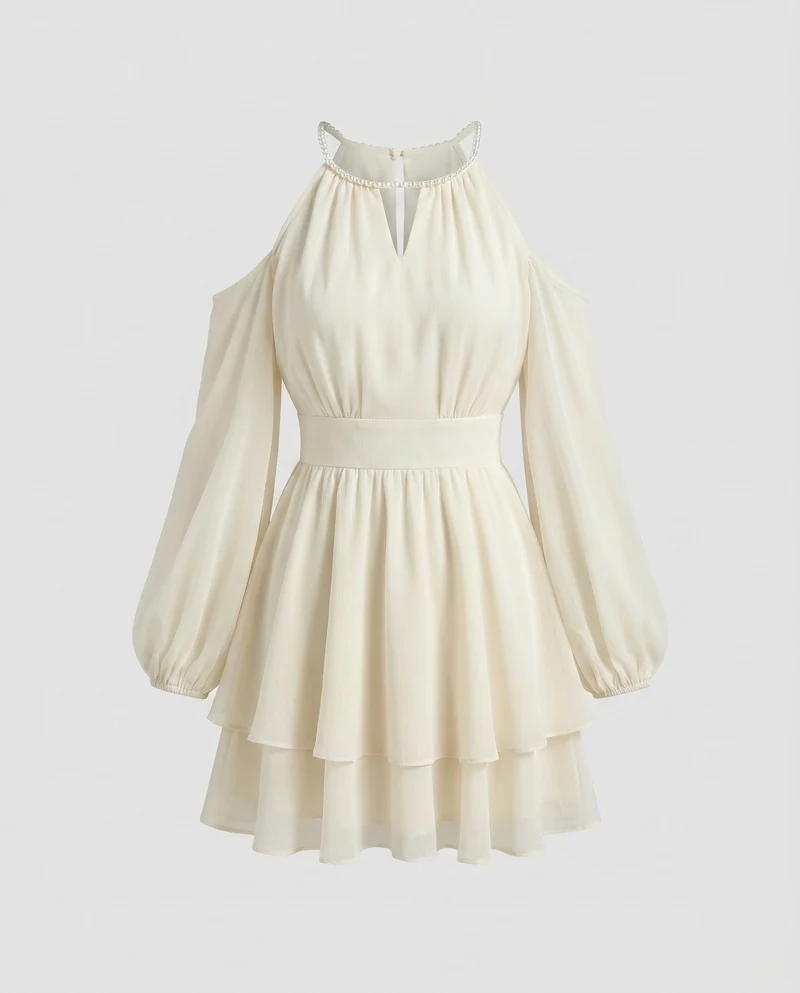Damen Luftiges Sommerkleid mit schulterfreiem Design und Rüschendetails