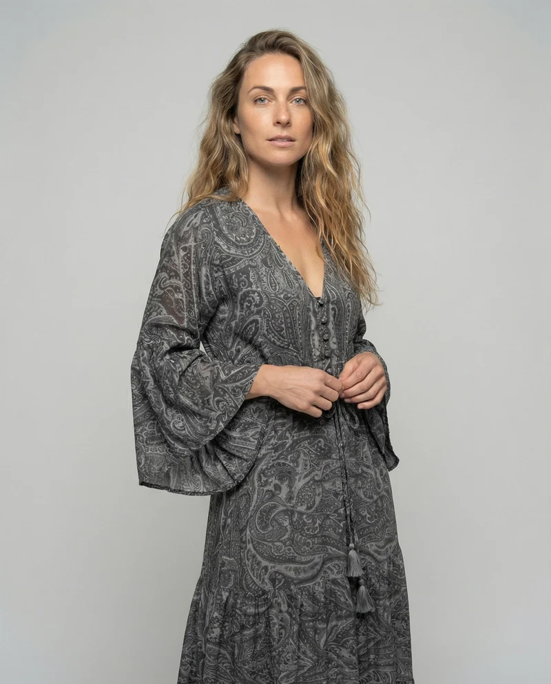 Damen Romantische Paisley-Muster MischgewNord Taschene Maxikleid