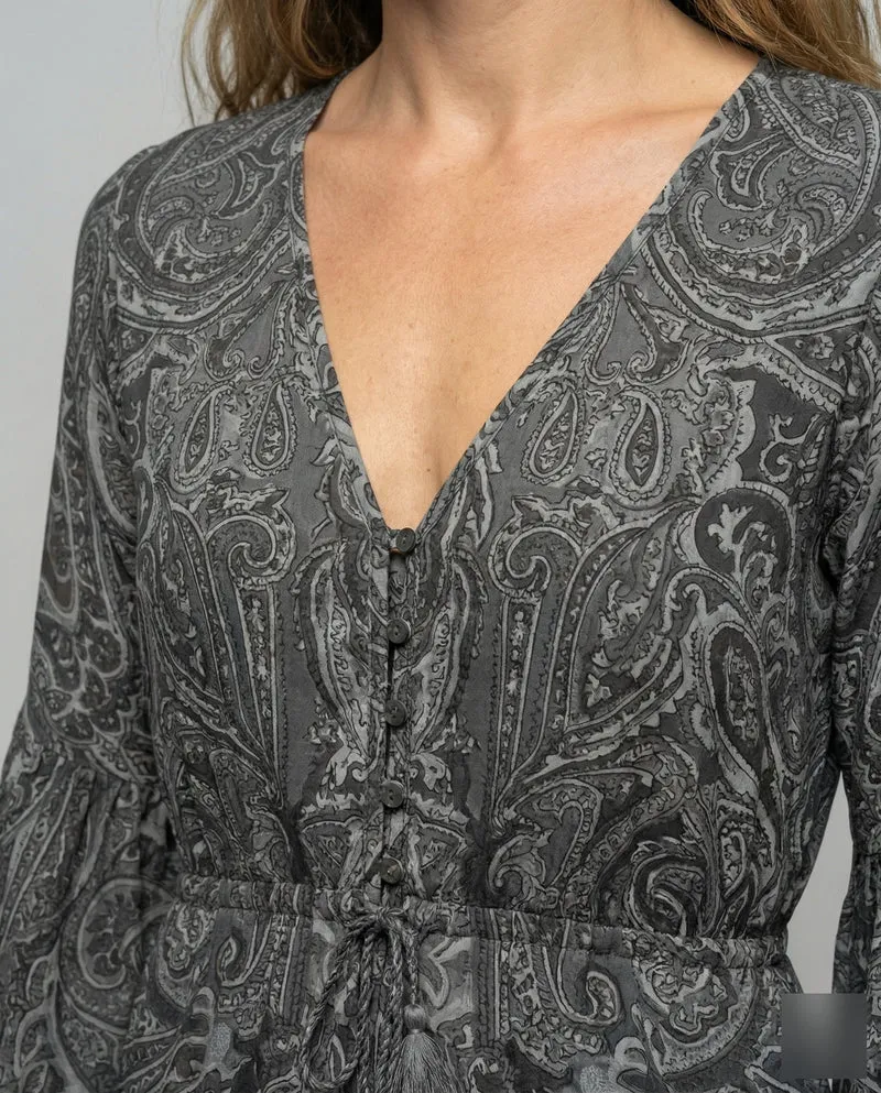 Damen Romantische Paisley-Muster MischgewNord Taschene Maxikleid
