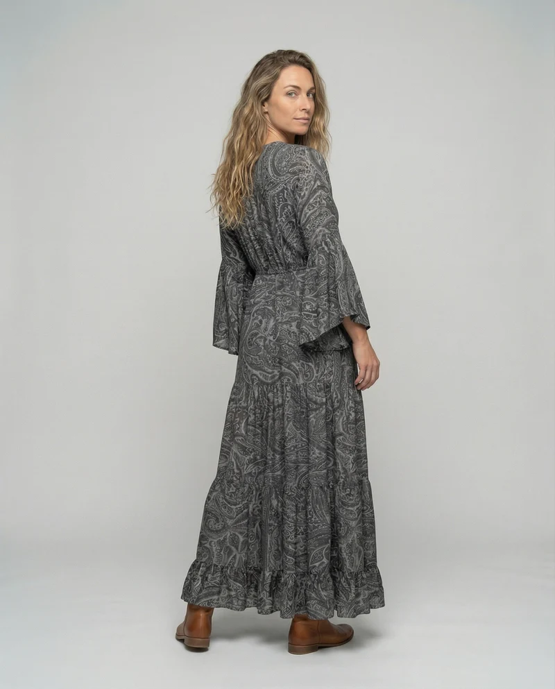 Damen Romantische Paisley-Muster MischgewNord Taschene Maxikleid