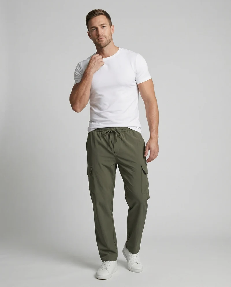 Herren nan leichte Cargo-Freizeithose mit Kordelzug, schnelltrocknendem Funktionsstoff und elastischem Komfortbund