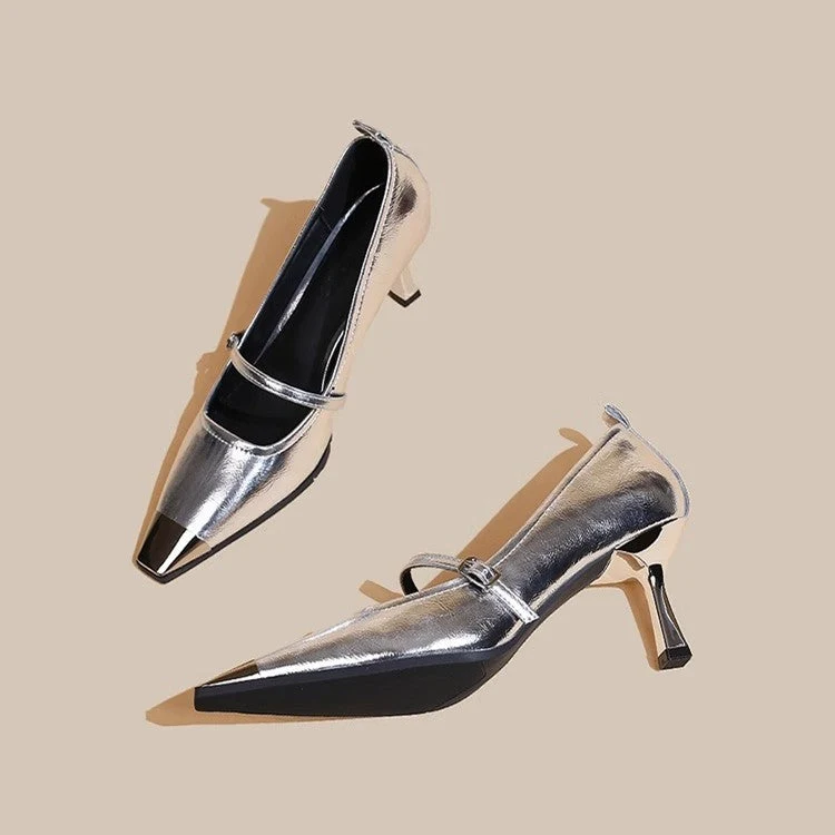 Damen elegante Slingback-Pumps mit spitzem Zehenbereich und glitzerndem Obermaterial
