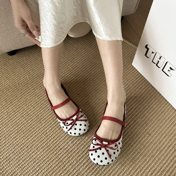 Damen Ballerinas mit dekorativem Schleifen-Design und Punktmuster