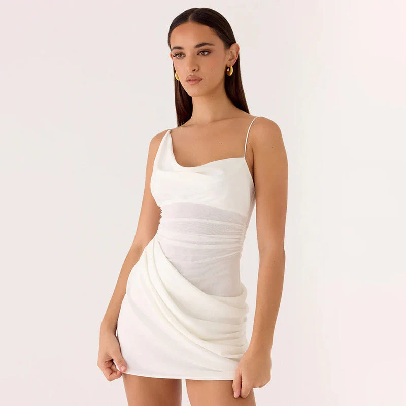 Damen Mini-Party Kleid mit asymmetrischem Ausschnitt und Taillierung