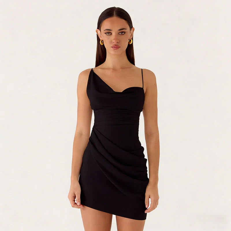 Damen Mini-Party Kleid mit asymmetrischem Ausschnitt und Taillierung