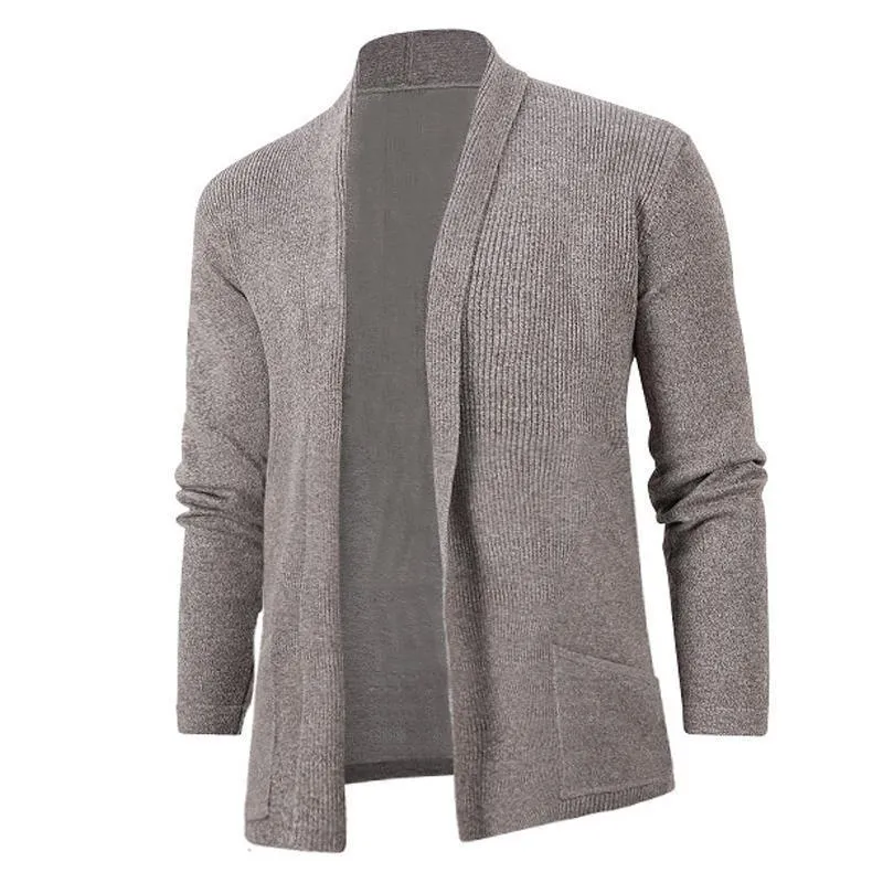 Herren lässige Strickjacke mit offenem Kragen und elegantem Rippdesign