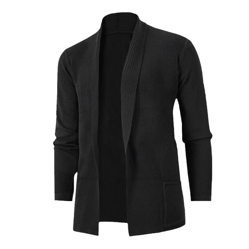 Herren lässige Strickjacke mit offenem Kragen und elegantem Rippdesign