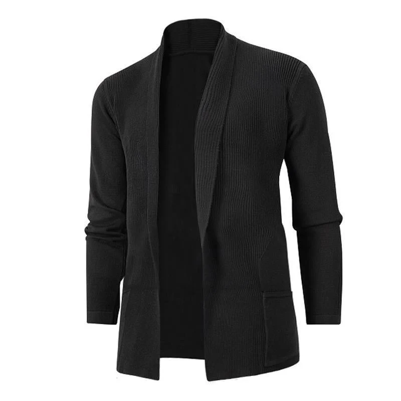 Herren lässige Strickjacke mit offenem Kragen und elegantem Rippdesign