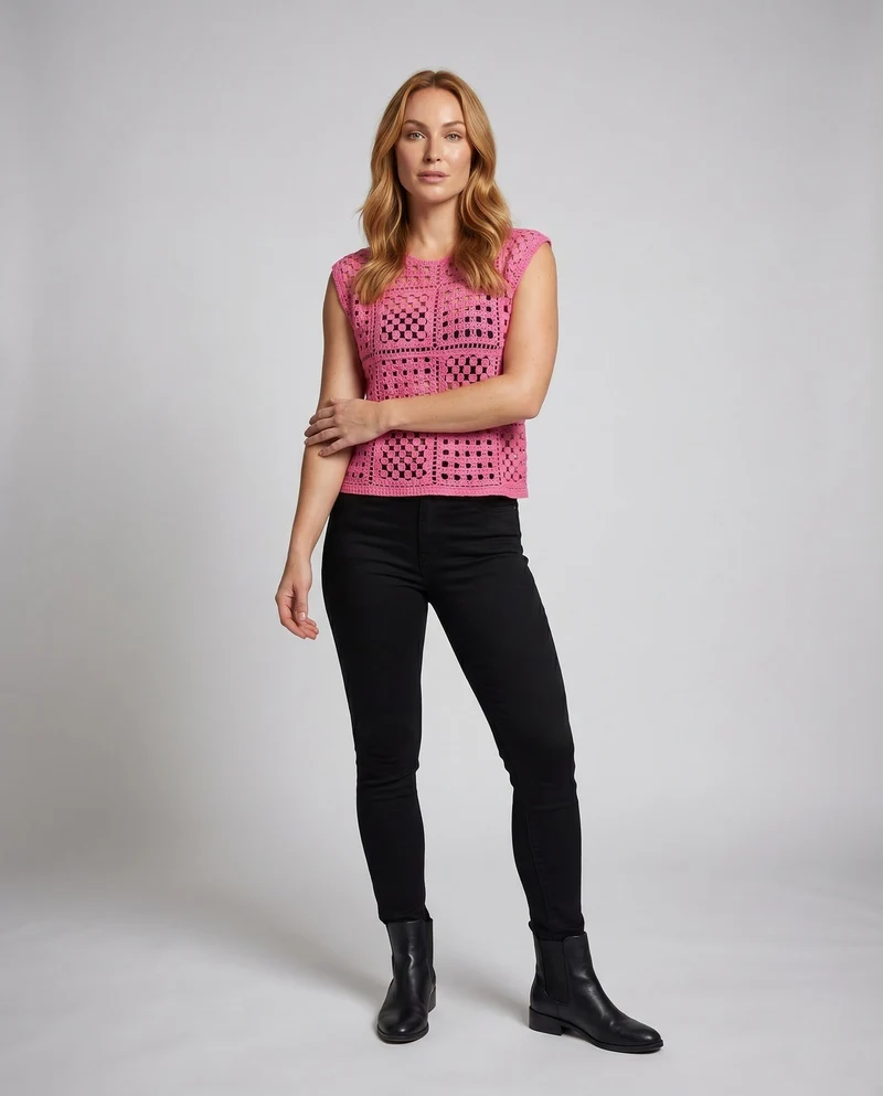 Damen luftiges gehäkeltes Oberteil mit modernem Design