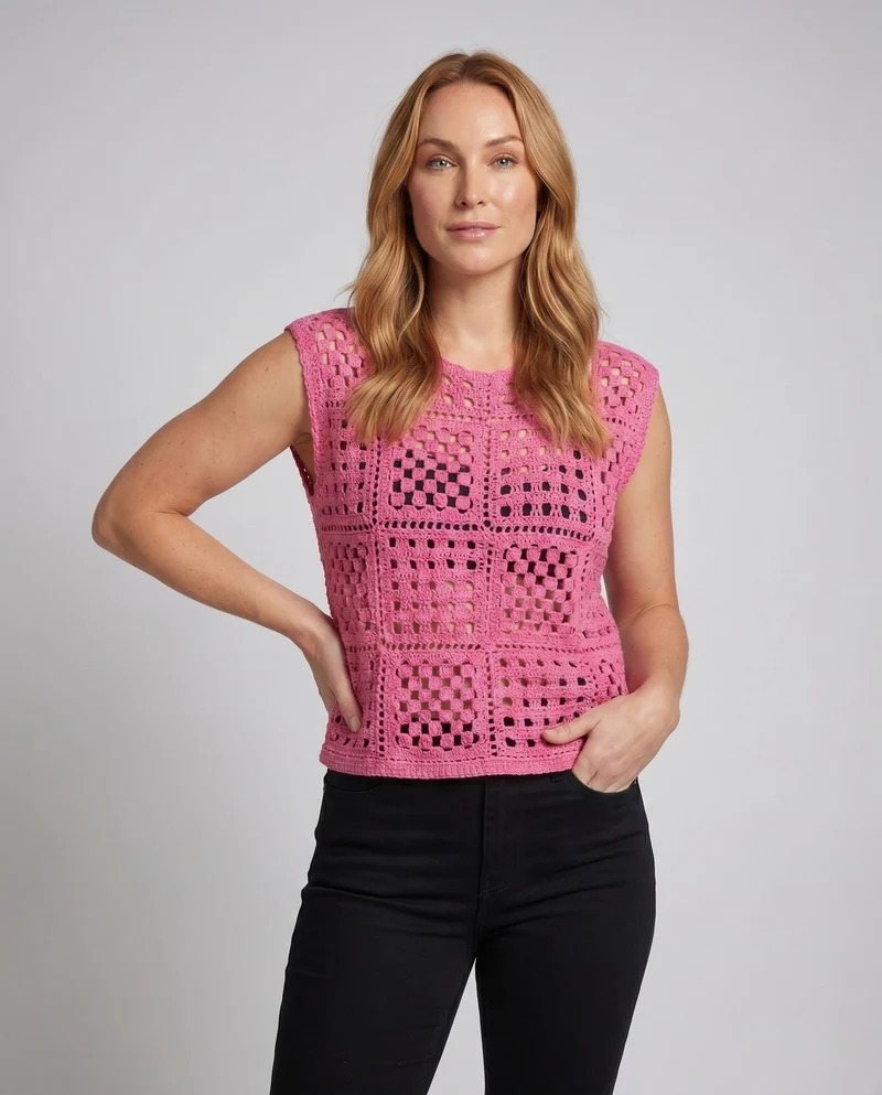 Damen luftiges gehäkeltes Oberteil mit modernem Design
