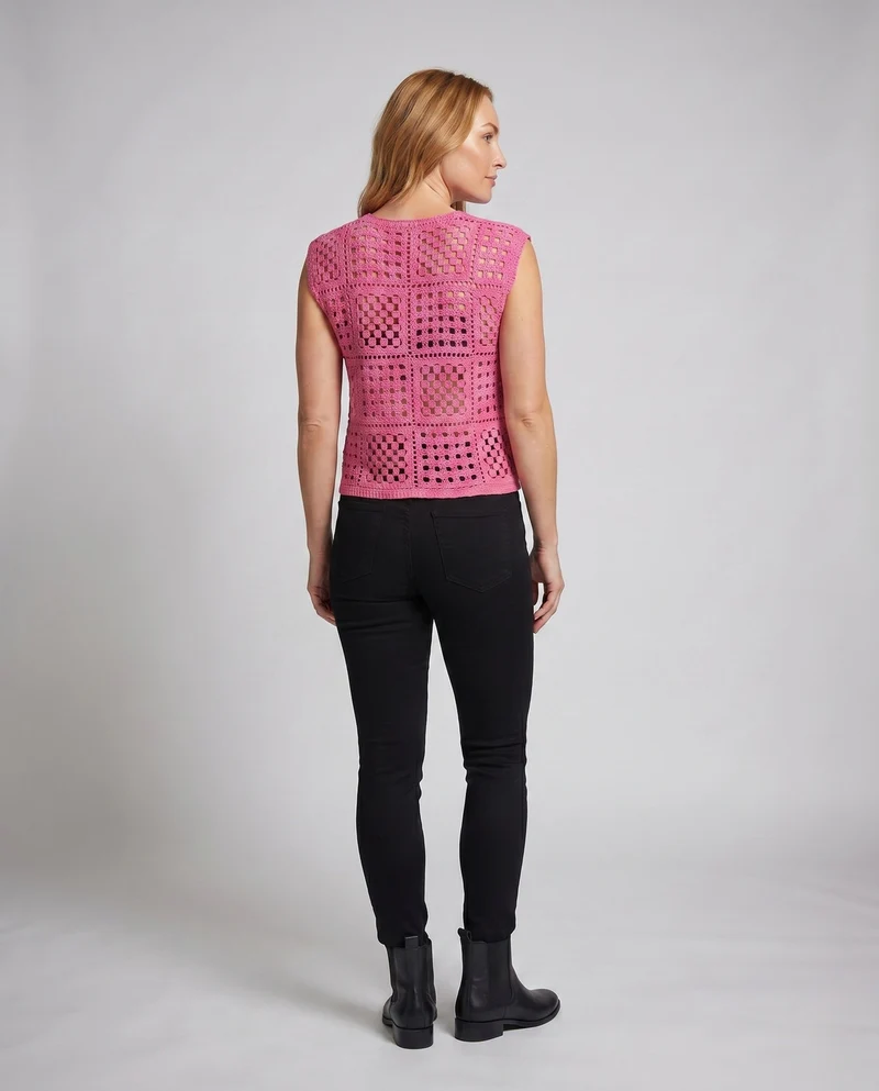 Damen luftiges gehäkeltes Oberteil mit modernem Design