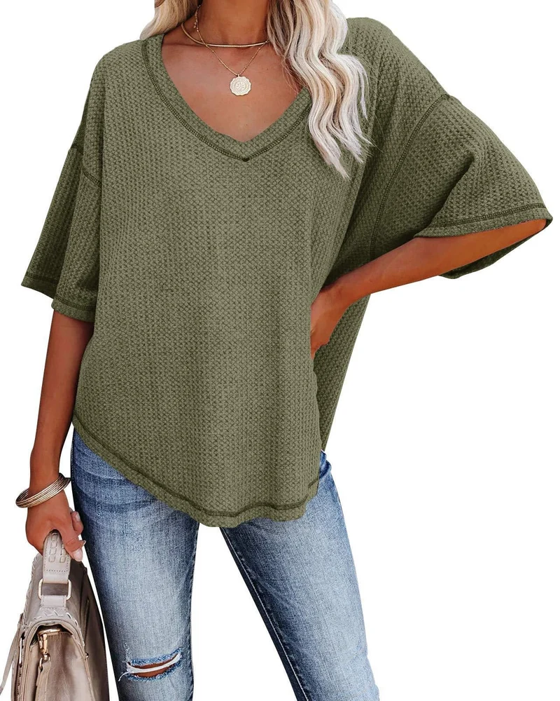 Damen lässiges Oversized-Oberteil mit strukturiertem WNord Taschenmuster