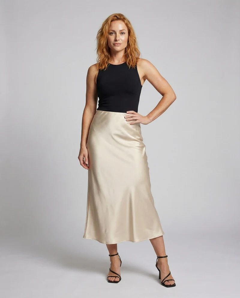 Damen Elegante Fließender Fall Satin Satin-Midirock