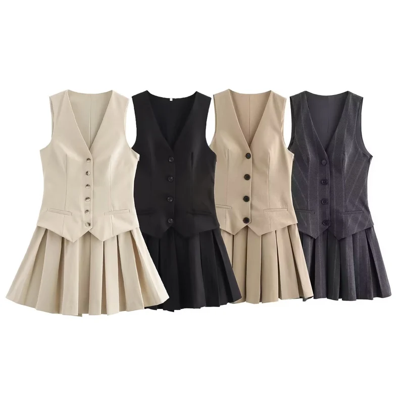 Damen Plissee-Kleid mit tailliertem Oberteil und Knopfleiste