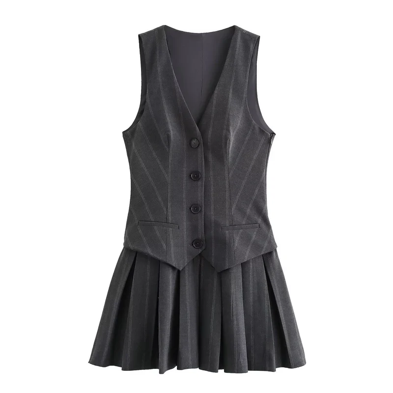 Damen Plissee-Kleid mit tailliertem Oberteil und Knopfleiste
