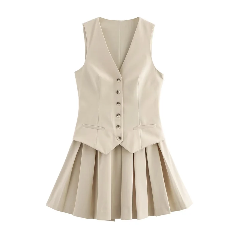 Damen Plissee-Kleid mit tailliertem Oberteil und Knopfleiste