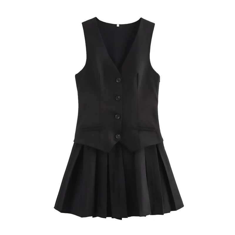 Damen Plissee-Kleid mit tailliertem Oberteil und Knopfleiste
