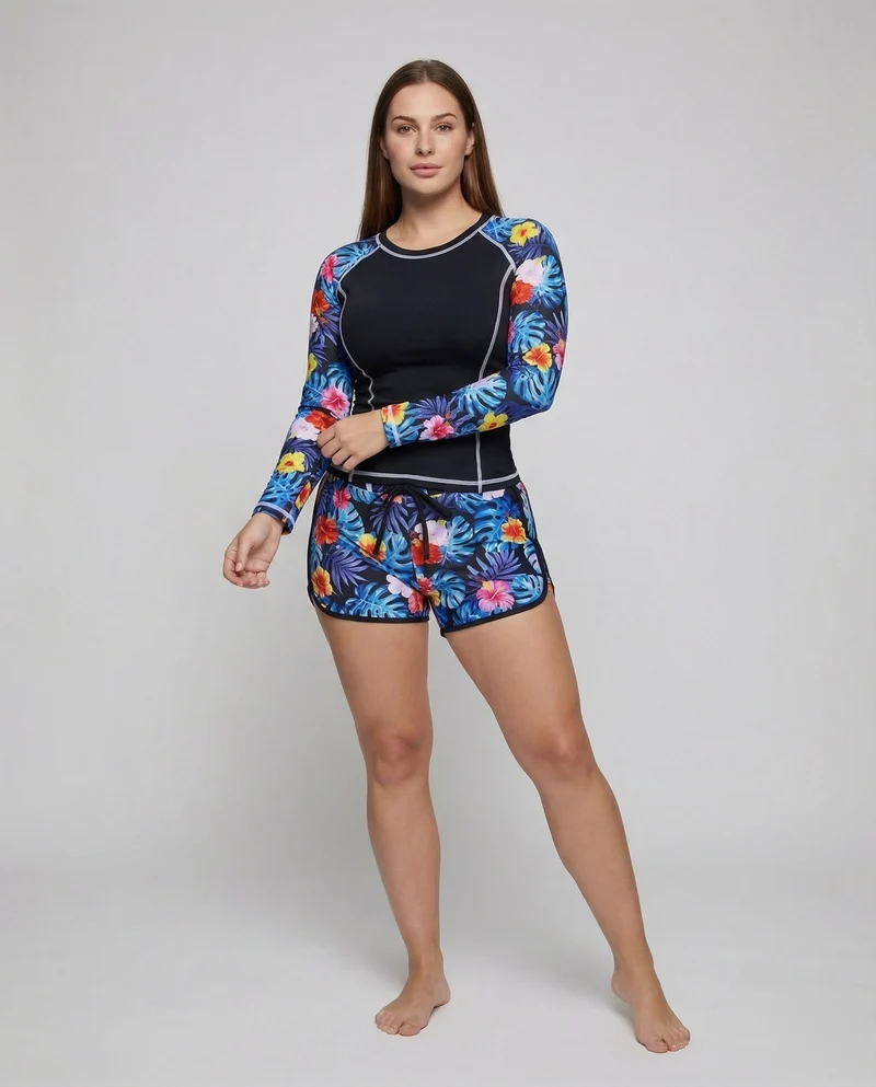 Damen Rashguard-Set UV-Schutz Badeshorts