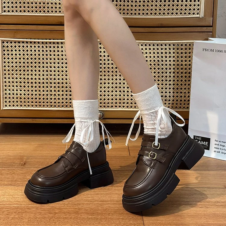 Damen modische Schnürschuhe mit eleganten Schnallen und robustem Plateau