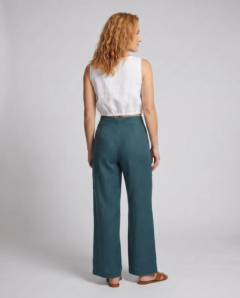 Damen luftiges cropped Leinen-Oberteil mit elastischem Saum