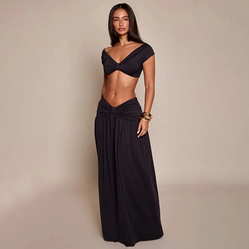 Damen Elegantes Cropped Top und Maxirock Set Nord Taschen