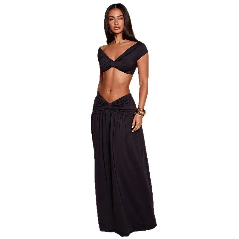 Damen Elegantes Cropped Top und Maxirock Set Nord Taschen