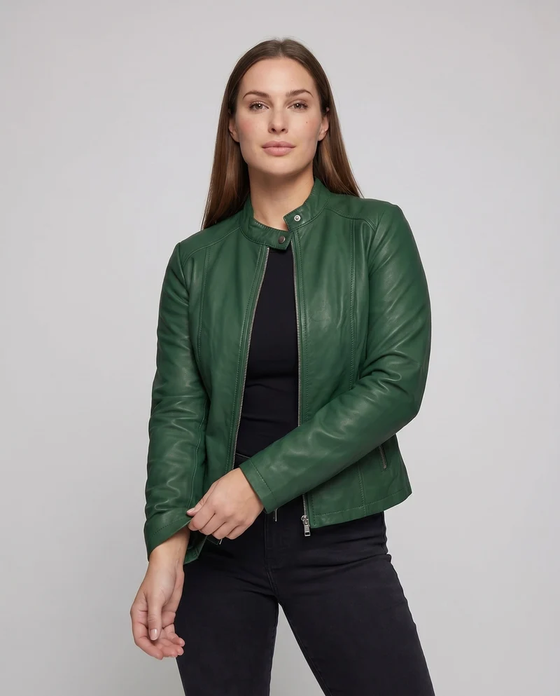 Damen City-Riderjacke Stehkragenlasche 2-Wege-Zipp Schmal