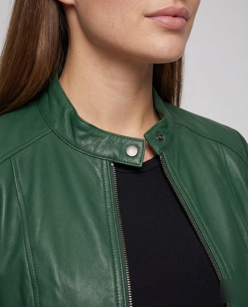 Damen City-Riderjacke Stehkragenlasche 2-Wege-Zipp Schmal