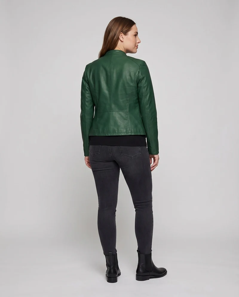 Damen City-Riderjacke Stehkragenlasche 2-Wege-Zipp Schmal