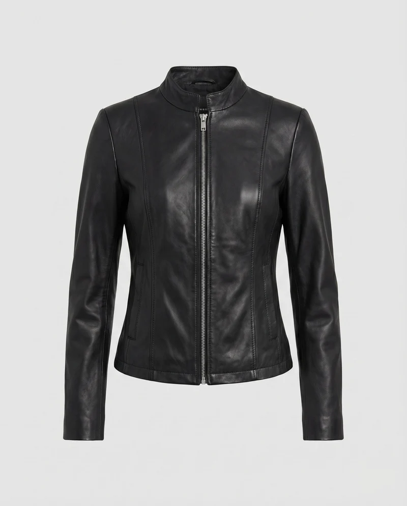Damen City-Riderjacke Stehkragenlasche 2-Wege-Zipp Schmal
