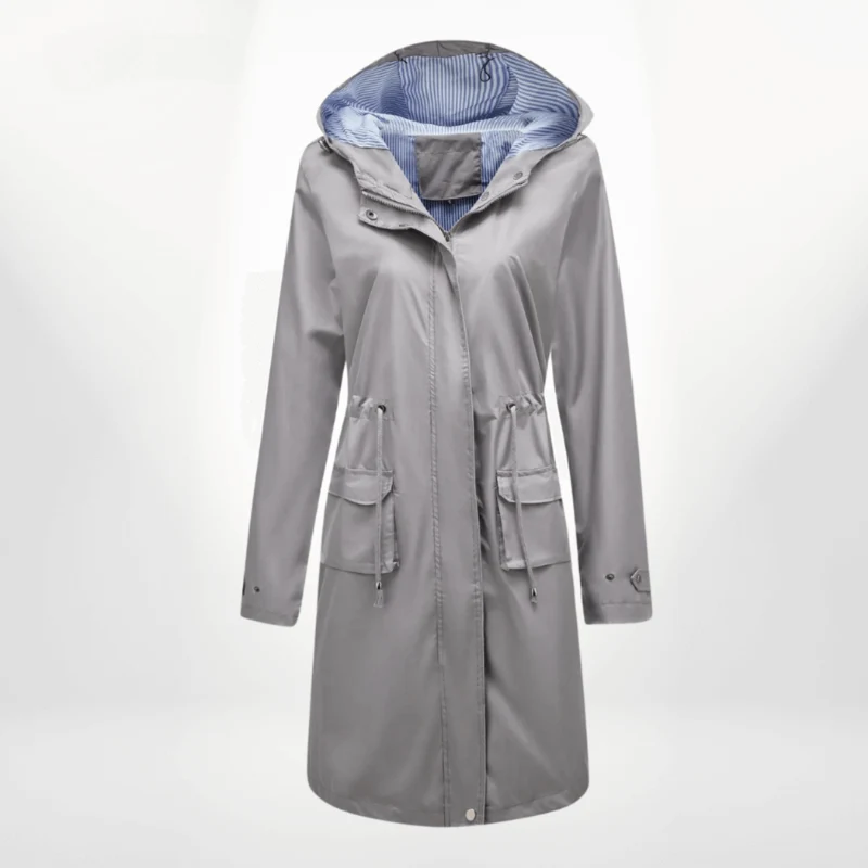Trenchcoat wasserdicht über das Knie mit Kapuze verstellbare Taille Klappentaschen