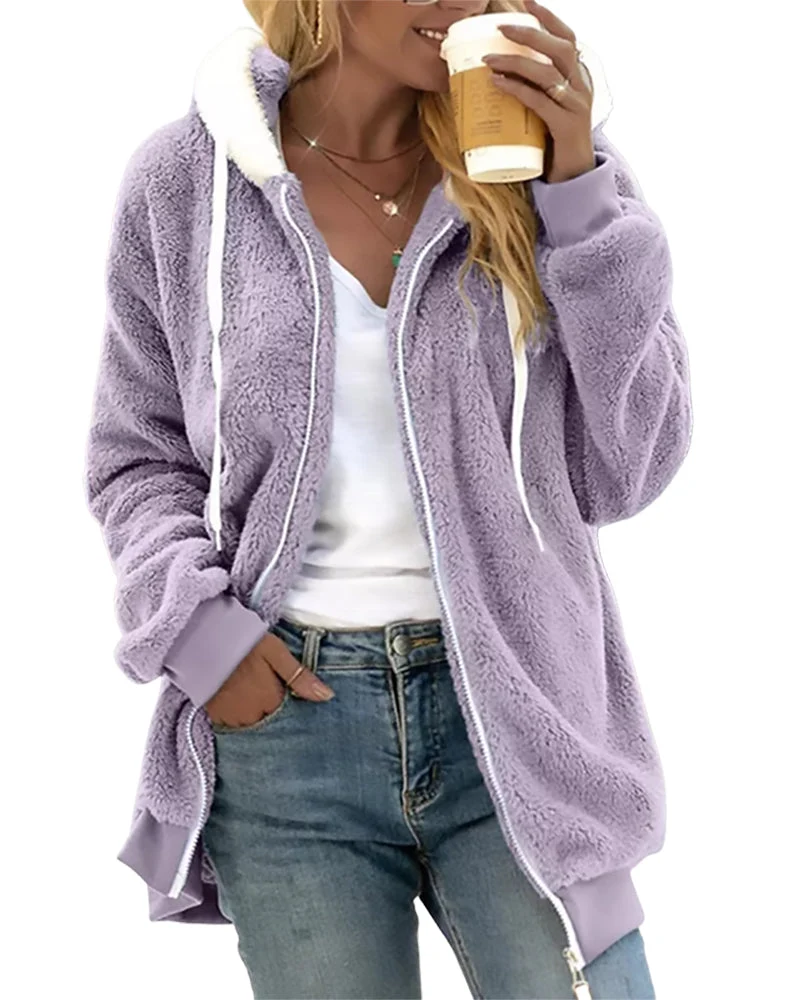 Damen Fleece Hoodie Mit Reißverschluss