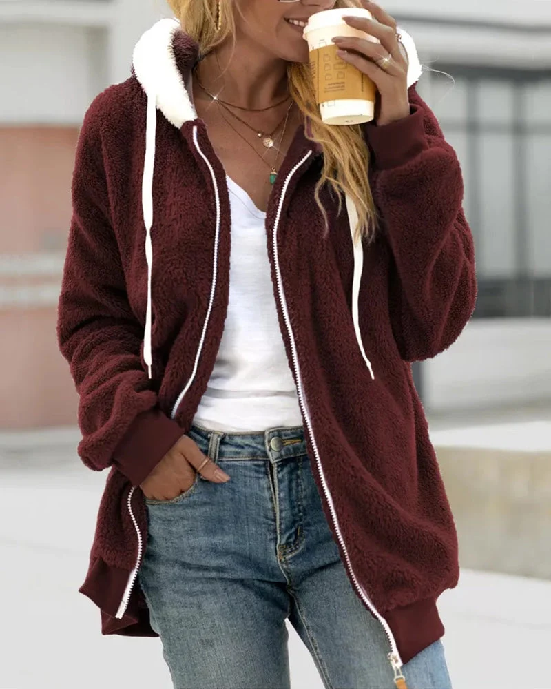 Damen Fleece Hoodie Mit Reißverschluss
