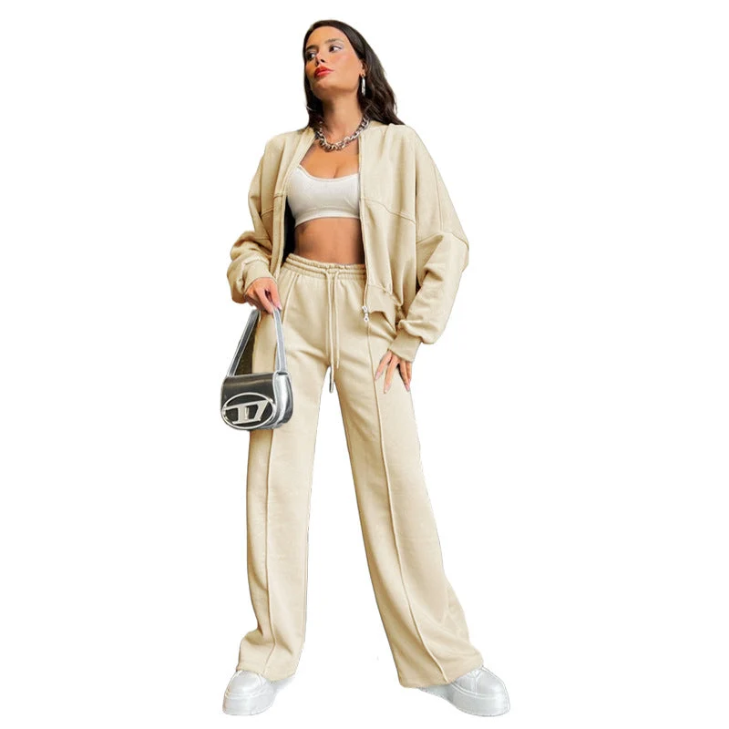 Damen lässiges Freizeit-Set aus weichem Sweatstoff mit hohem Kragen und weitem Schnitt