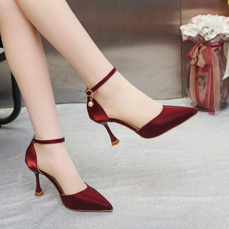 Damen elegante Spitzen Hochhackige Schuhe mit zierlichen Riemen