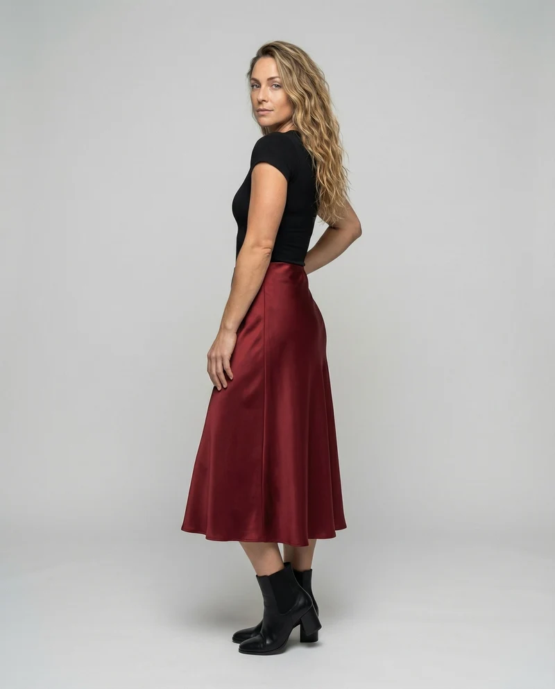 Damen fließender Satin-Midirock in A-Linie