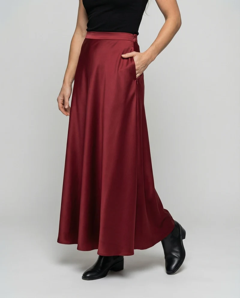 Damen fließender Satin-Midirock in A-Linie